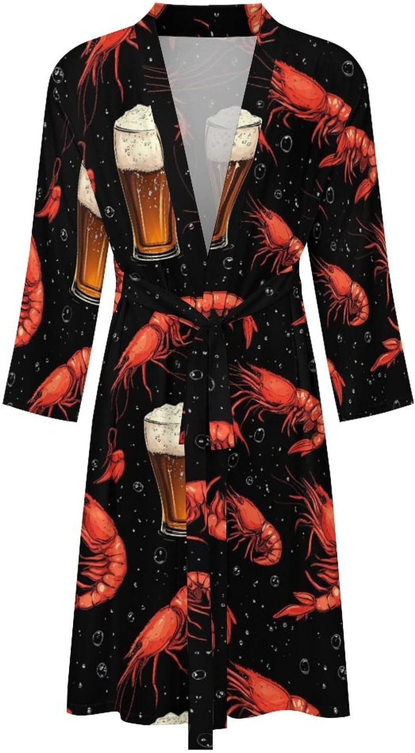 Shrimps Beer Men's Robe Soft Bathrobe V Neck Loungewear Sleepwear Nightgown Dressing Gown