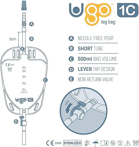 Miniatura 7 de Ugo - 10 bolsas de drenaje de orina, bolsas de catéter, grifo en T o grifo de palanca con respaldo de tela suave y un diseño natural en forma de