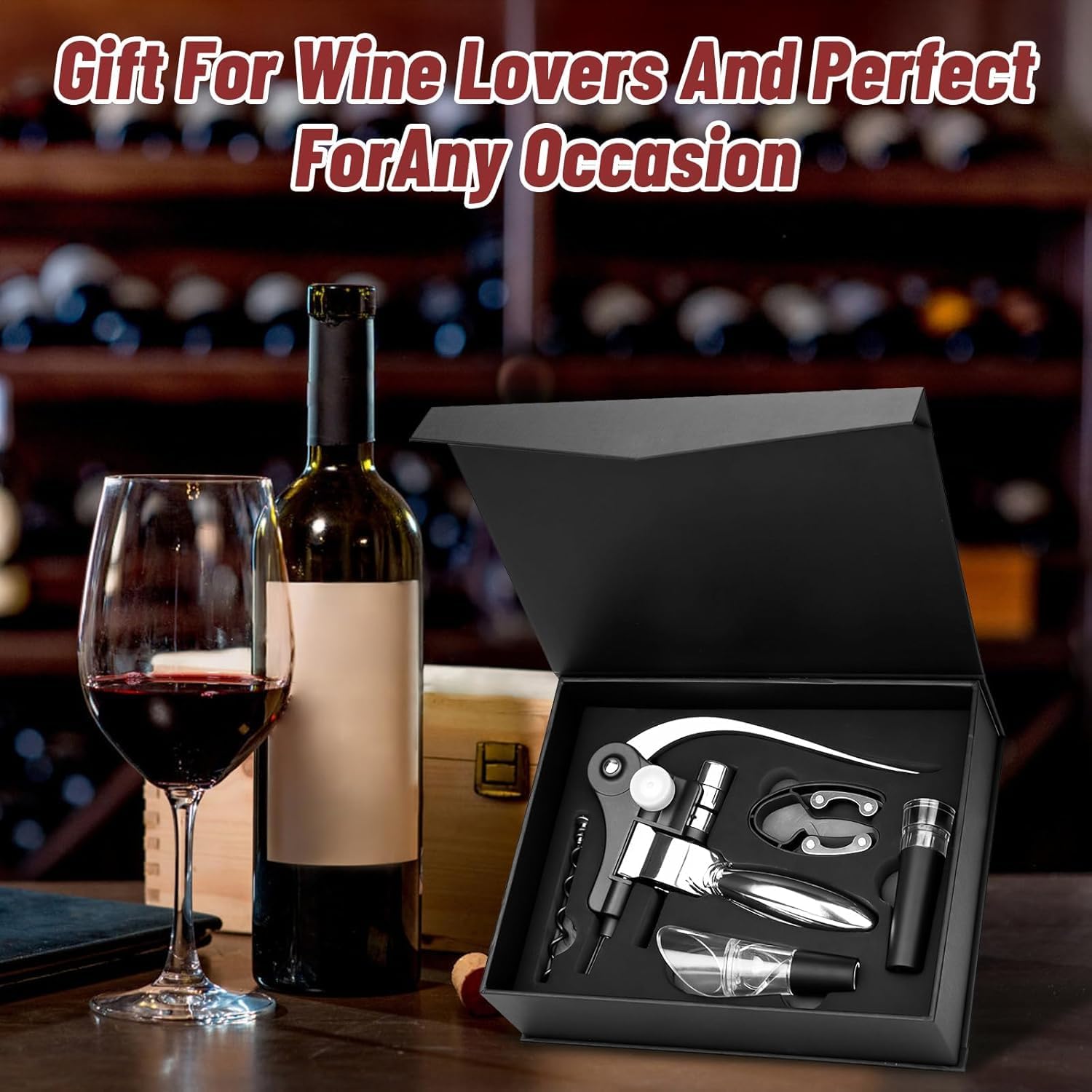 Cavatappi,Set Apribottiglie,Set 5 Accessori per Vino da Sommelier,Apribottiglie Manuale,Scatola di Accessori per Il Vino Set Regalo,Set di cavatappi per gli amanti del vino