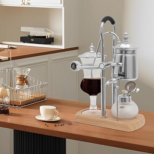 Miniatura 4 de Cafetera de sifón vintage, cafetera de sifón, elegante sistema de cafeteras retro, cafetera plateada con lámpara de alcohol para un rico sabor,