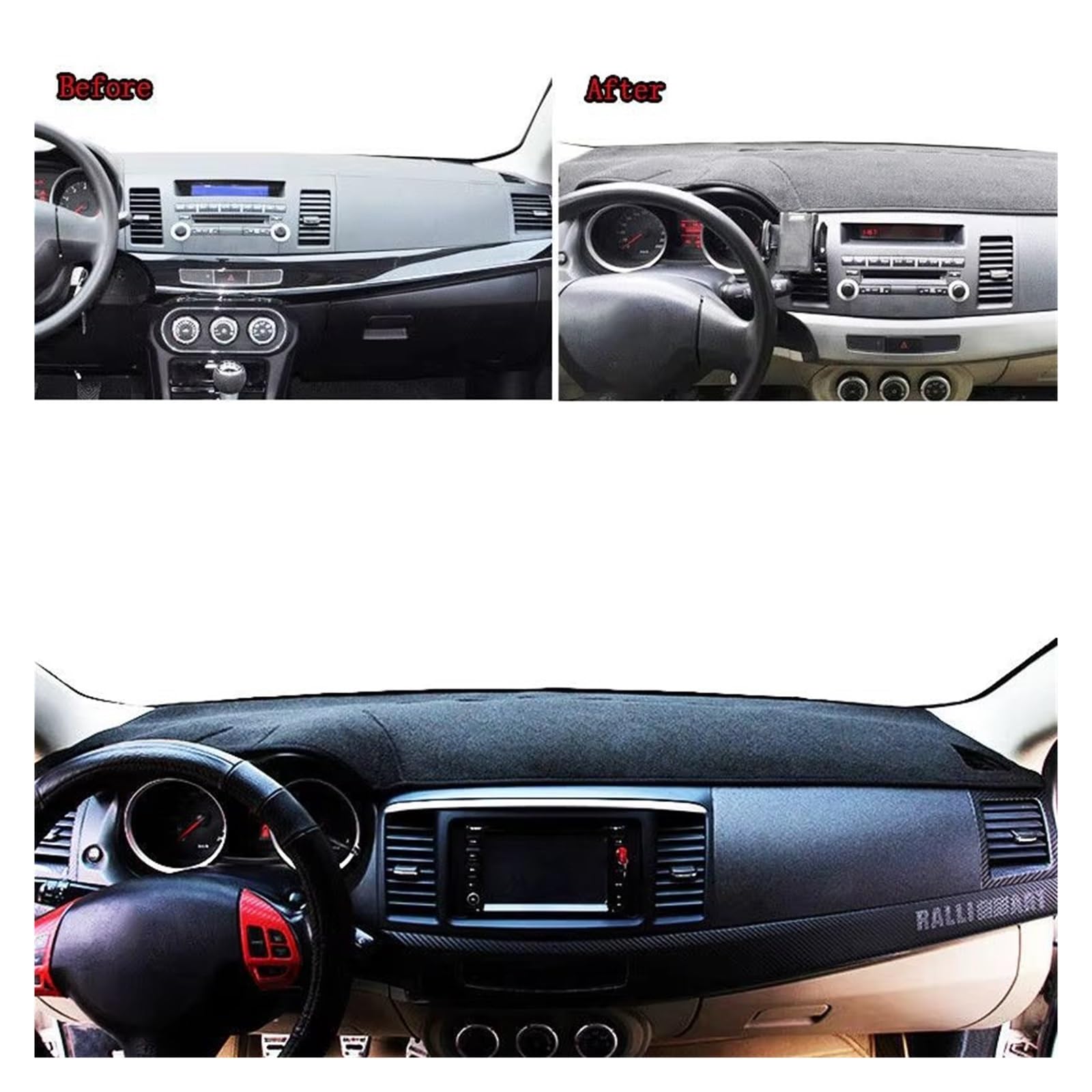 Center Konsole Für Mitsubishi Für Lancer EX Für Ralliart Für EVO X Für Galant Fortis 2008-2017 Dashmat Armaturenbrett Abdeckung Matte Teppich Armaturenbrett Matte Interior | Black(Red Edge)RHD