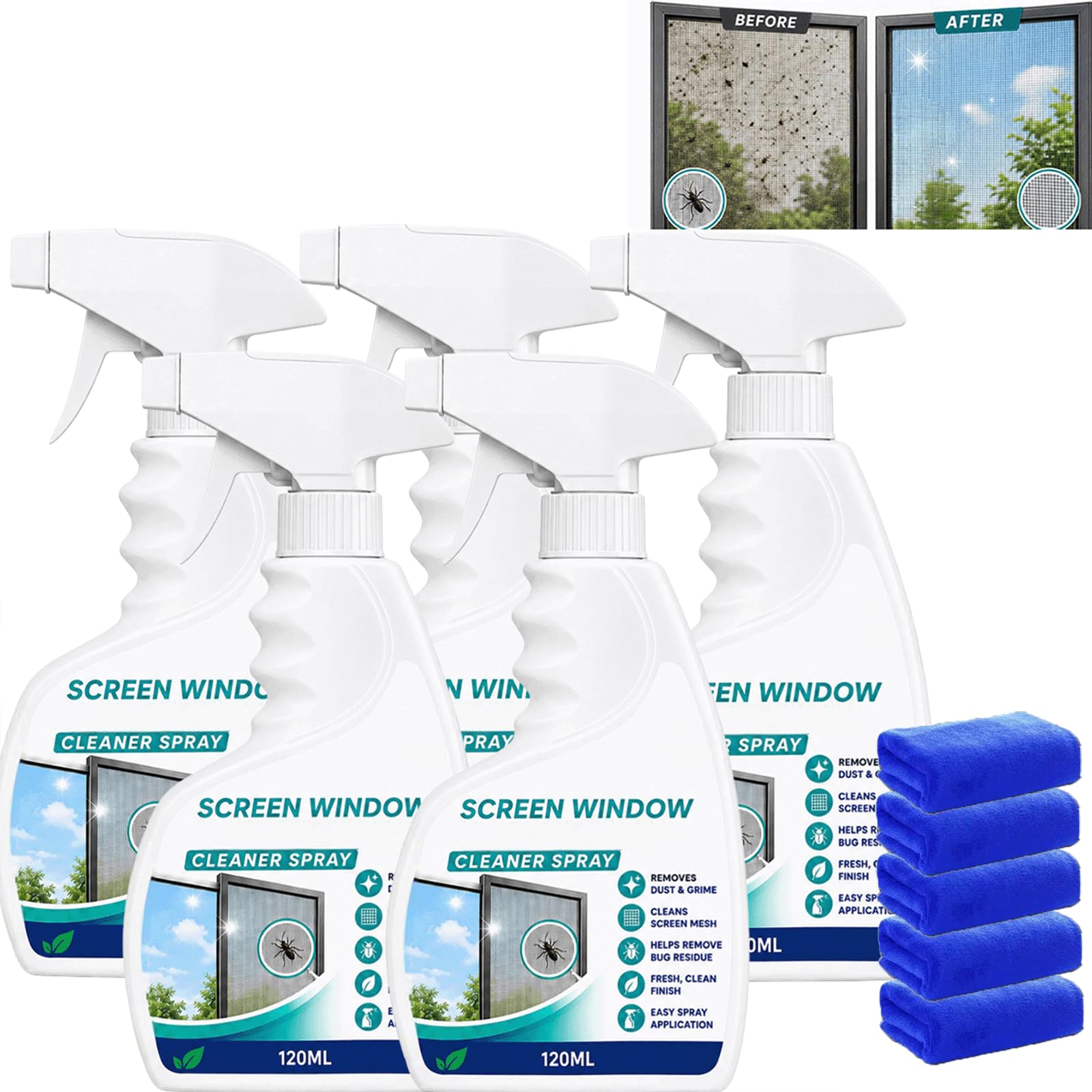 2026 New Window Screen & Mesh Cleaner Spray – Easy Spray & Wipe Mesh Cleaner dla lepszej widoczności | Nie wymaga zdalnego sterowania ekranem, wielofunkcyjny środek do czyszczenia okien (5 szt.)