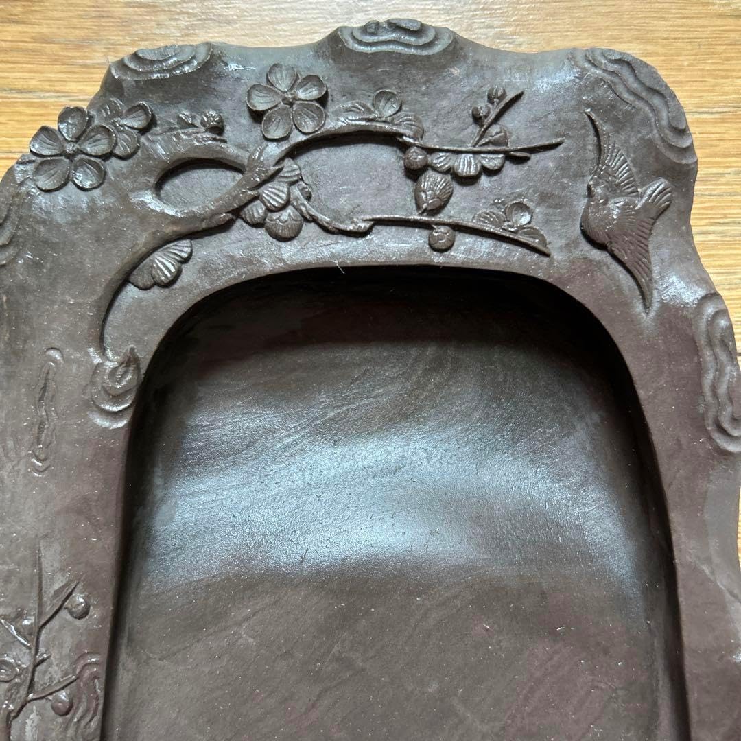 古美術　清国　宣德年 硯　梅花の彫刻　雙龍戲珠　トラス　硯　書道　文鎮　時代物 古美術 清国 宣德年 硯 梅花の彫刻 雙龍戲珠 トラス 硯 書道 文鎮