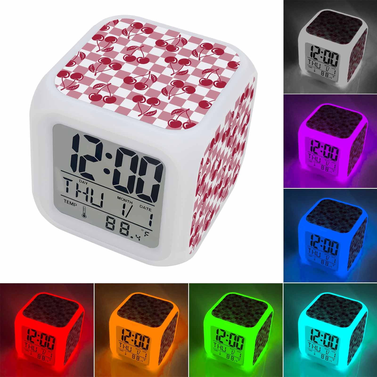 Amazon.com: Red Cherries Alarm Clock with 7 Color Night Light Pink