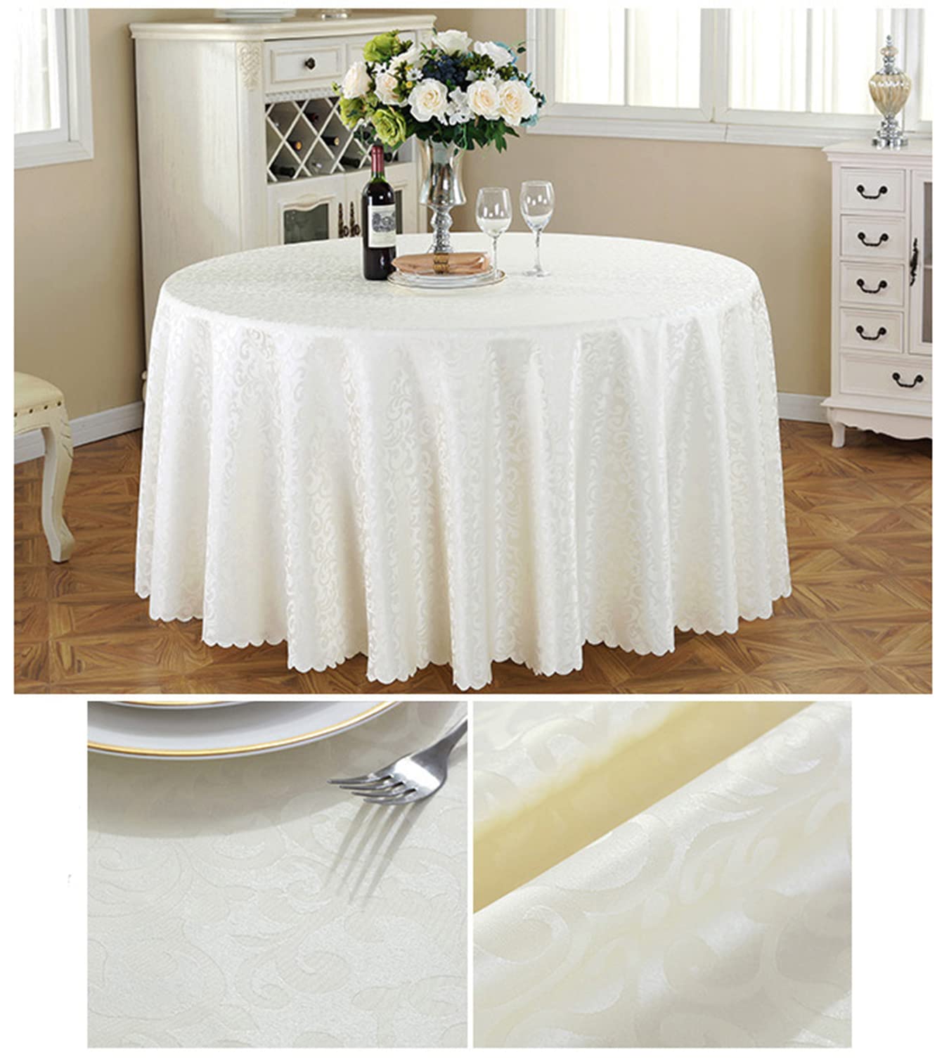 Poliestere Tovaglia Rotonda Casa Hotel Conferenza Occasioni Matrimonio Copritavolo beige diametro 280cm