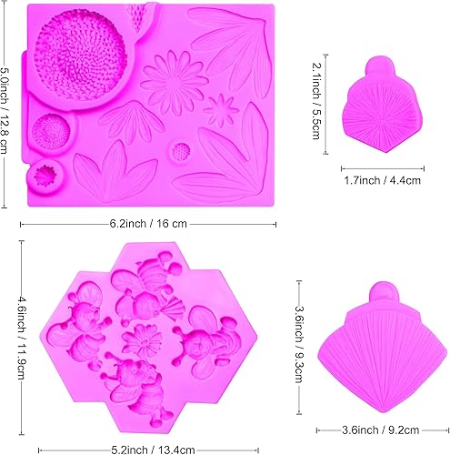 Miniatura 2 de Molde de fondant de silicona para girasoles, moldes de chocolate de abeja para hacer decoración de pastel de cumpleaños de bebé, adornos de