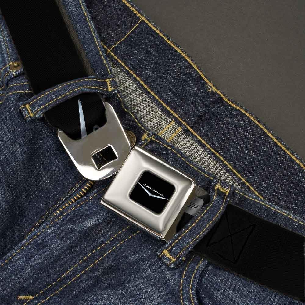 Buckle-Down Seatbelt Belt - 1955-57 CHEVROLET V Emblem Black/Silver - 1.0" Wide - 20-36 Inches in Length