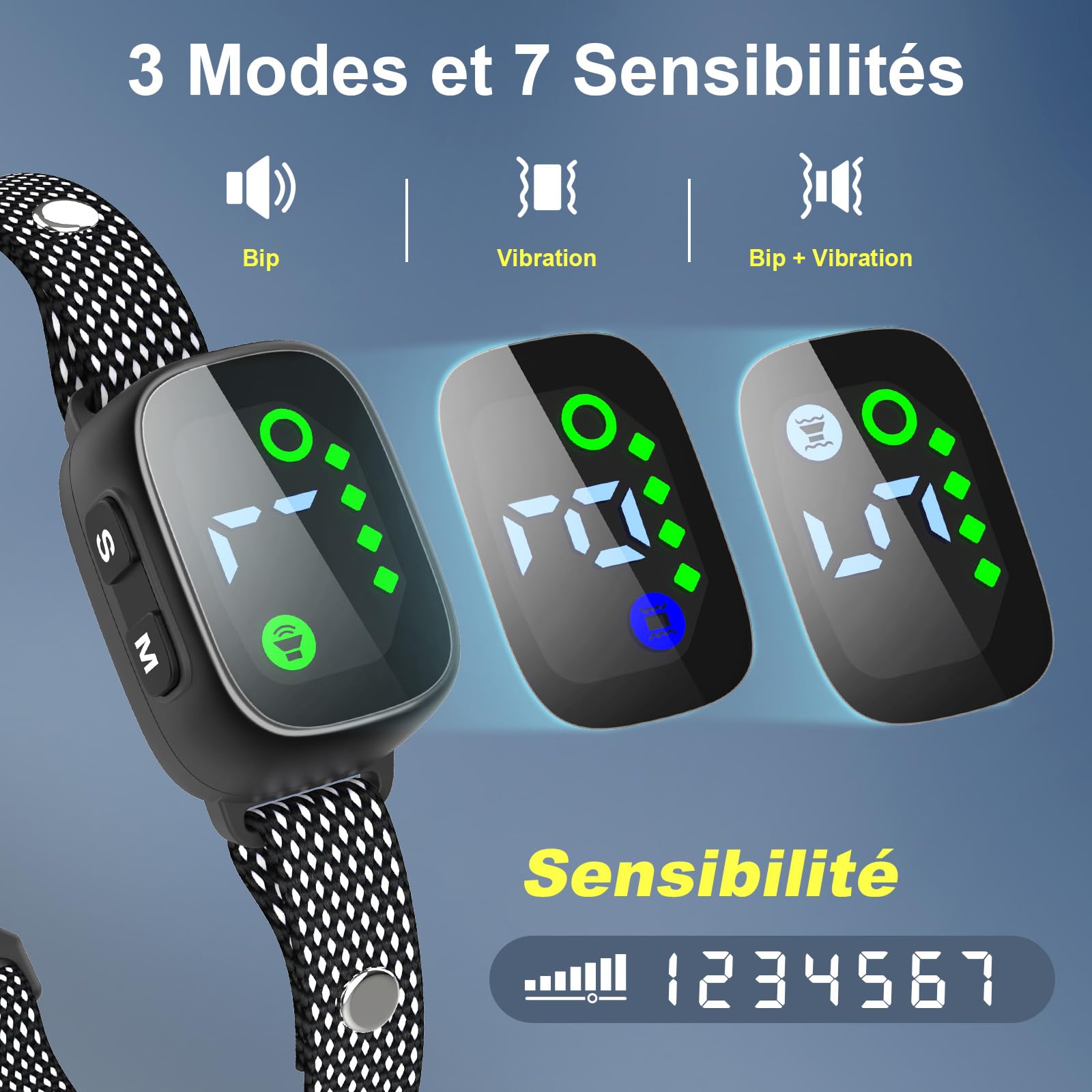 PcEoTllar Collar Antiladridos Perros, Collares Antiladridos para Perros Recargable, Detección Inteligente de Ladridos con Vibración/Sonido/Sonido más Vibración, Sensibilidad Ajustables, Negro