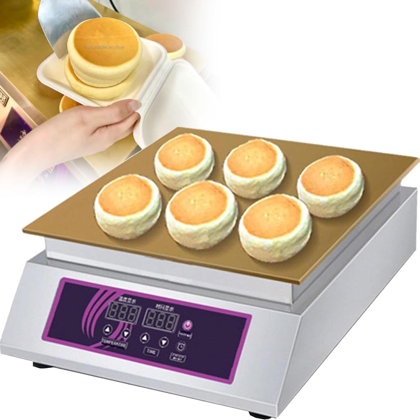 PixCy 1300w/2600w Electric Souffle Machine,Thickened 8mm Nonstick Baking Pan,Uniform Heat Distribution Fluffy Japanese Pancake Dorayaki Maker for Commercial Bakery Snack Bar Singlehead