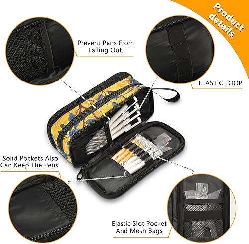 Miniatura 4 de Bolsas de lápices de nylon para la escuela neo-realismo pavo real mantequilla amarillo azul gran capacidad arte lápiz caso papelería bolsa para