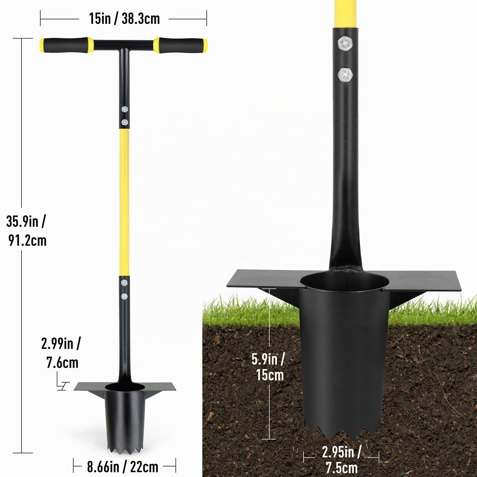 Jardineer 2-teiliges Blumenzwiebelpflanzer-Set, mit langem Griff & gezacktem Boden, Zwiebelpflanzer｜Blumenzwiebel Stecher｜Blumenzwiebel-Pflanzwerkzeug, zum Graben, Erdeproben & Umpflanzen