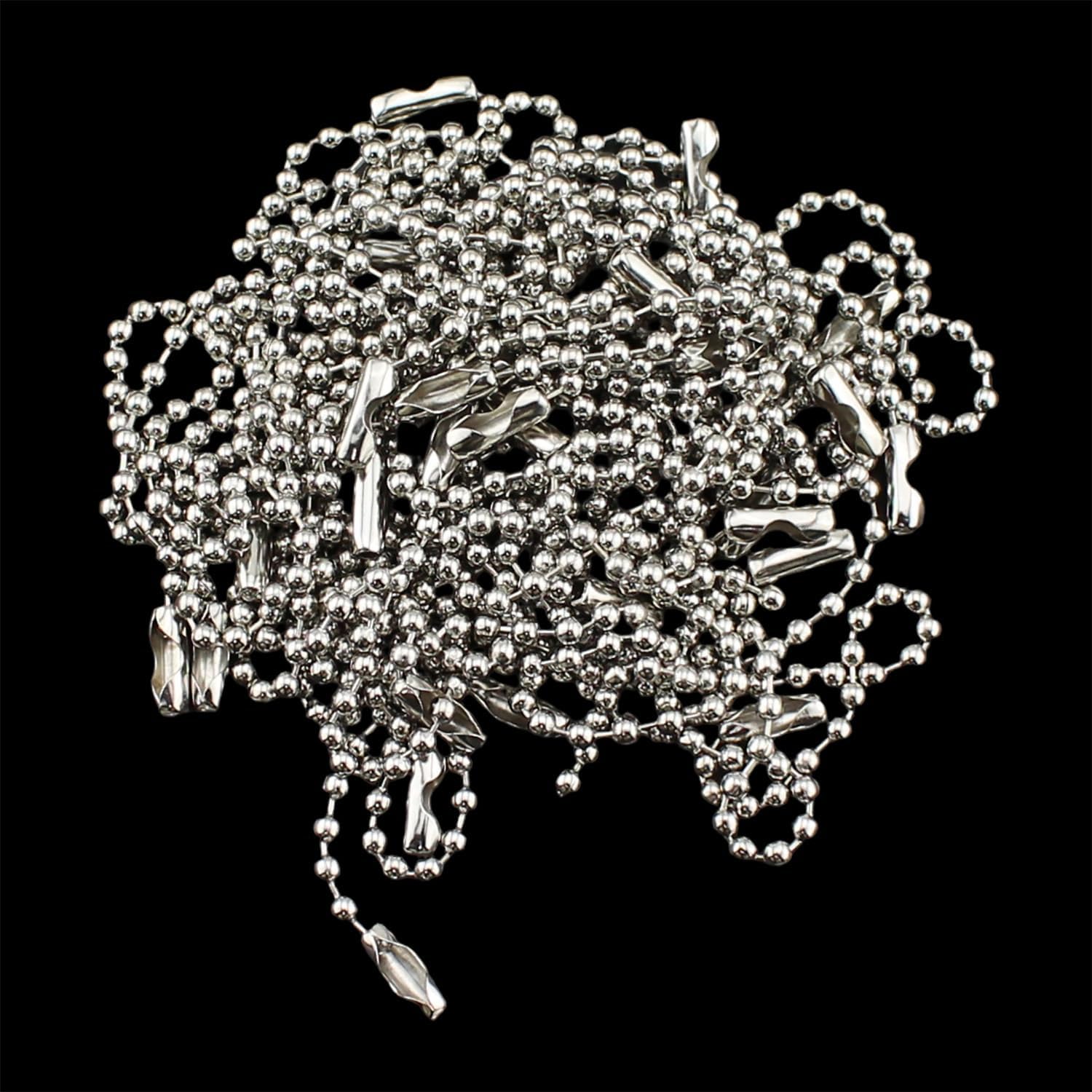 100PCS 4.72 Inch Silver Metal Ball Bead Chain with Connector Handmade DIY Pendant for Hanging Keychains Dog Tag Decoration Nail Files Label
