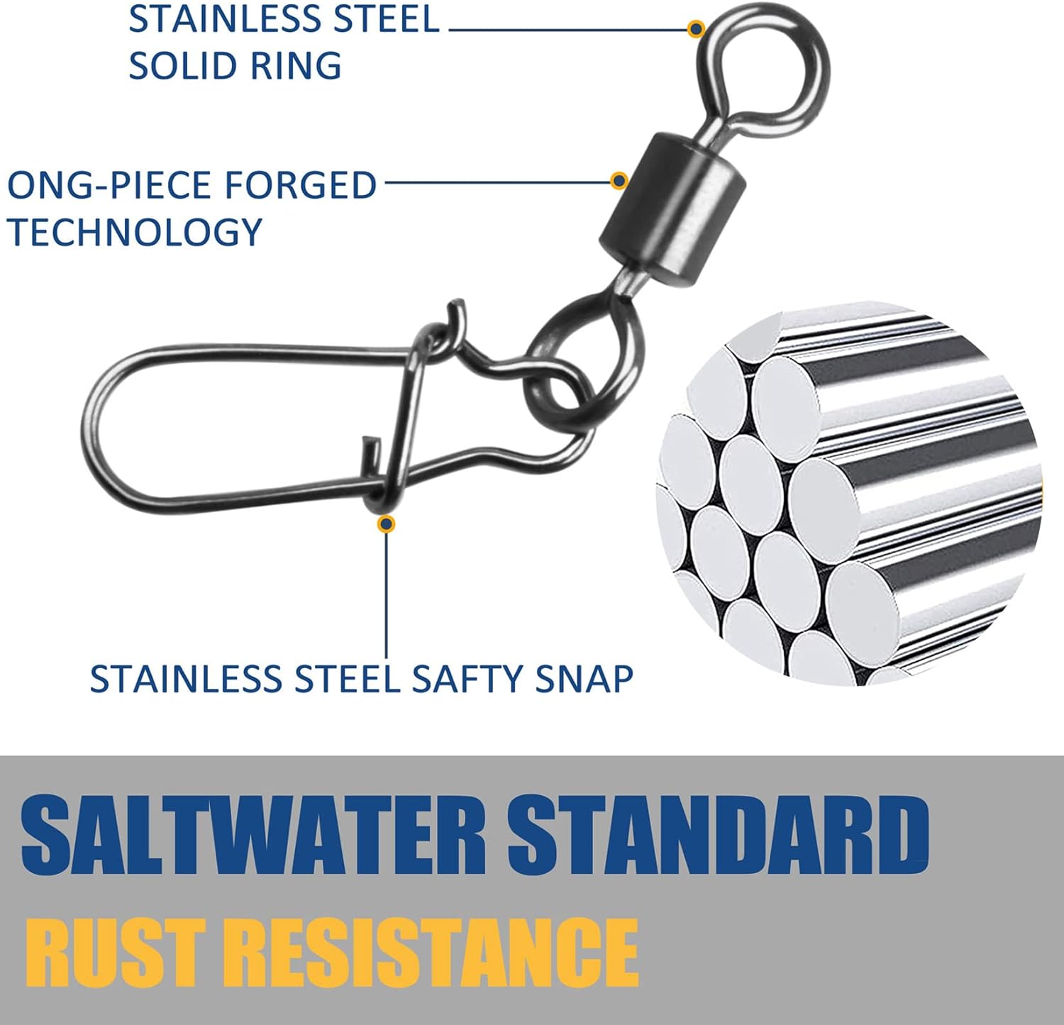 JSHANMEI Fishing Swivels Snap, Rolling Barrel Swivels Fishing Tackle, Stainless Steel Safty Duo Lock Snaps Leader Line Lure Connector Freshwater Saltwater - Image 4