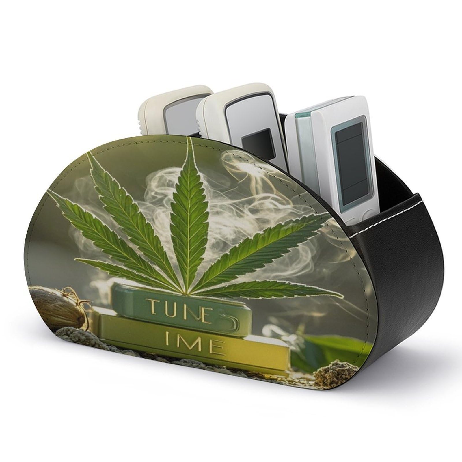 FekiLoot Leather TV Remote Control Holder with 5 Compartments Multifunctional TV Remote Holder Bedside Table Remote Caddy Storage Box Weed Marijuana Remote Organizer for Home Office