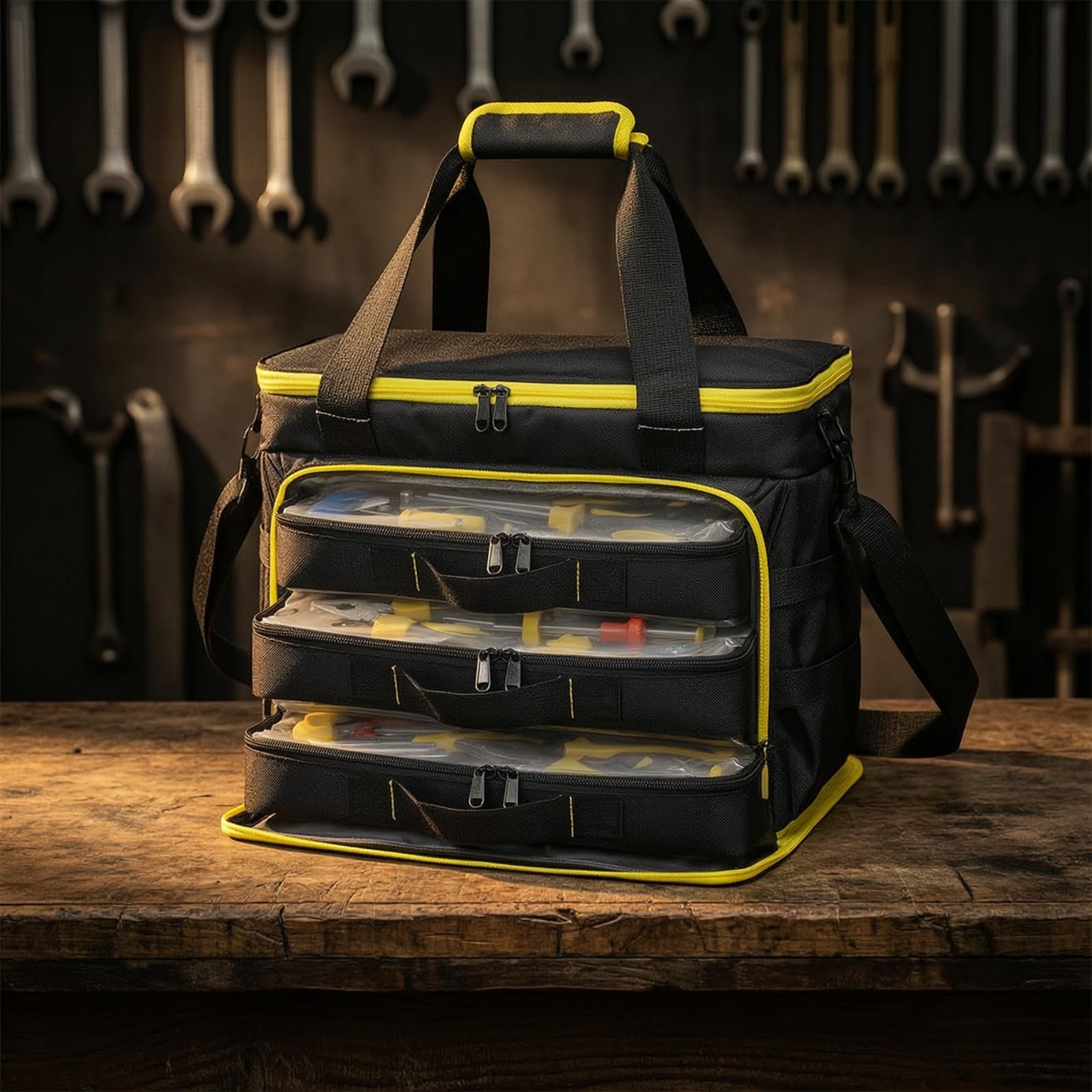 Organizer da Strumenti Borsa Utensili da Trasporto con Tracolla Removibile Manico Superiore Oxford Scomparti Interni Base in Gomma Adatto per