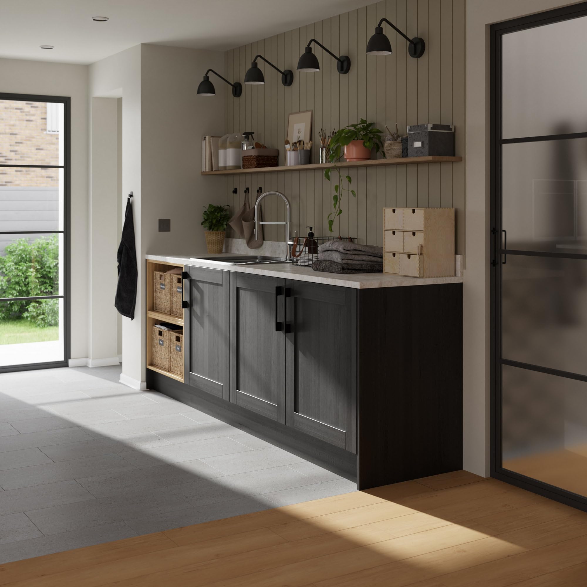 GoodHome Dalle PVC Clipsable Mambo 61 x 32 cm Granito Gris (Vendue au Carton, 12 Dalles)