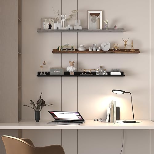 Miniatura 2 de Giftgarden Estantes flotantes de 47 pulgadas de varios colores para montaje en pared, juego de 3 estantes de pared de madera de colores surtidos