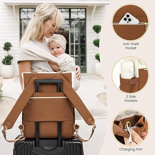 Miniatura 6 de LOVEVOOK Mochila para pañales, bolsa de pañales con bolsillos aislados, bolsa de bebé para niñas y niños con cambiador, bolsa de pañales grande para