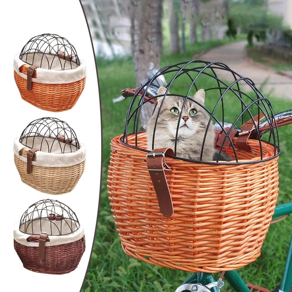 Haustiere Fahrradkorb, Fahrradkörbe für Kleine Hunde und Katzen, Vorderer Korb mit Drahtgeflechtabdeckung (Honigfarbe)