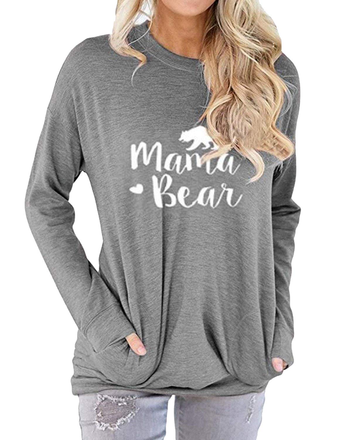 Nlife Women Mama Bear Shirt Mama Bear Sweatshirt for Women Long Sleeves Loose Fit Casual Pullover Pocket