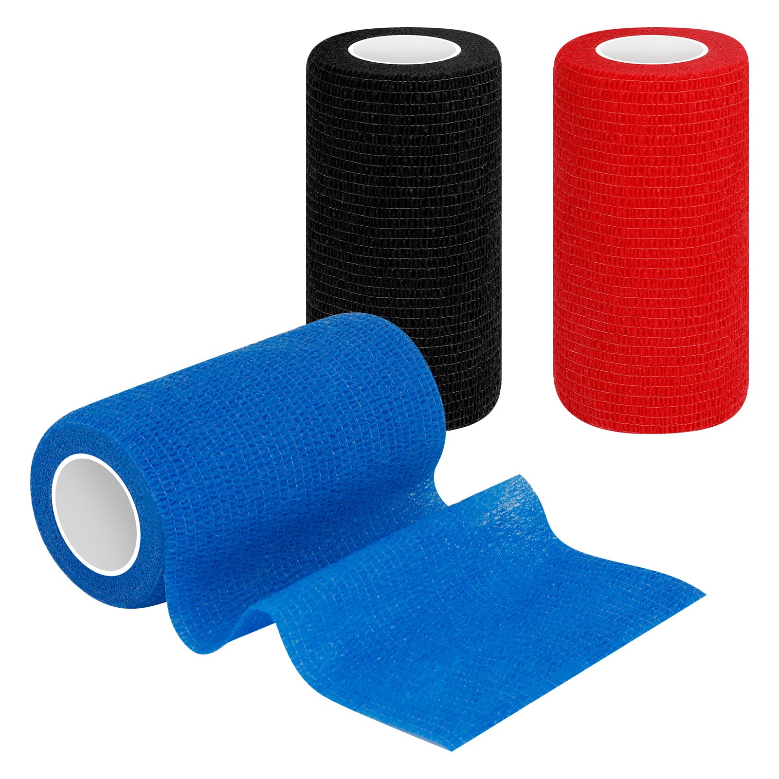 tonyg-p 3 Pack Cohesive Bandage Self Adhesive Bandage Elastic Breathable Vet Wrap Pet Bandage Tape for Stretch Athletic, Sports, Wrist, Ankle, 5 Yards Length (Black, Red, Blue) (3.94 Inch)