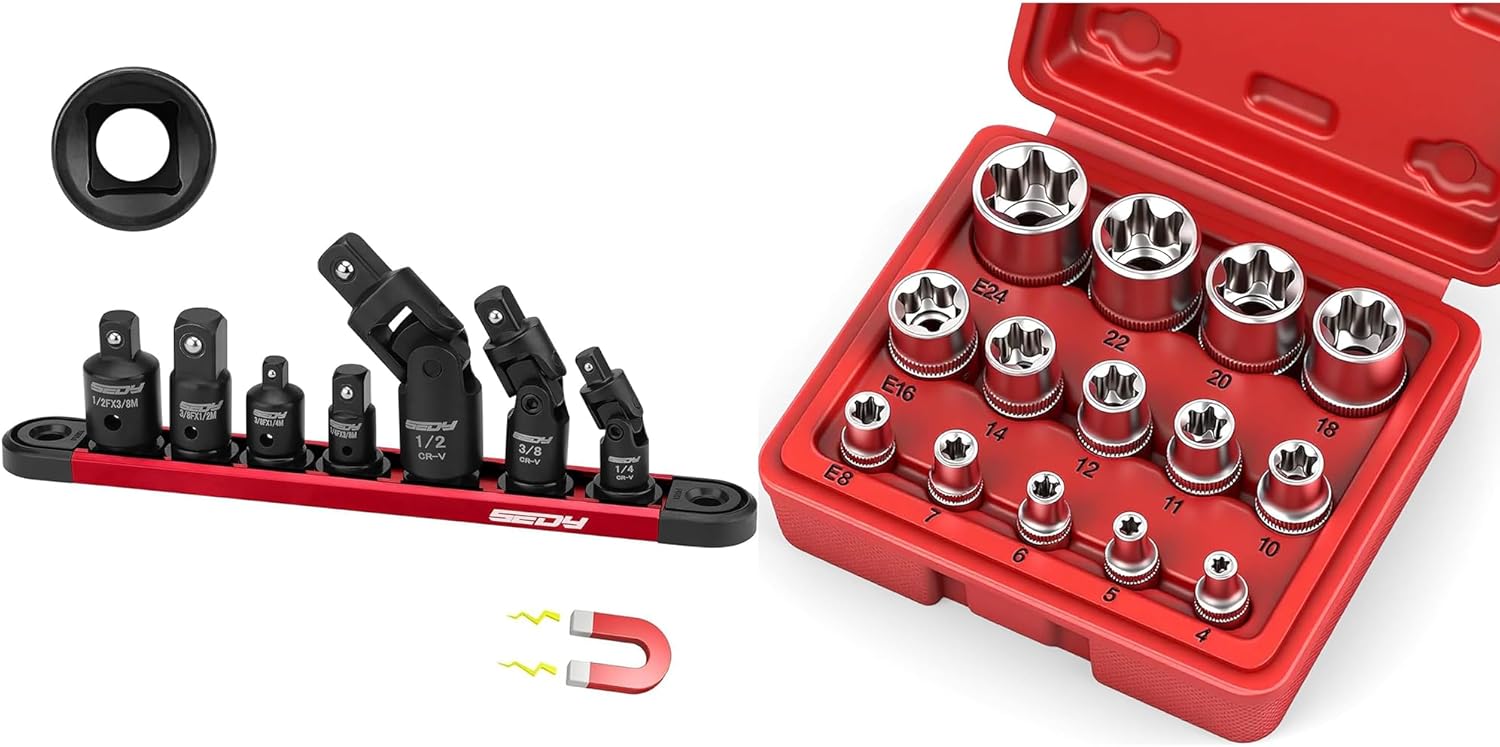 14-Piece E-TORX Socket Set & 7-Piece Impact Wobble U Joint & Adapter Set