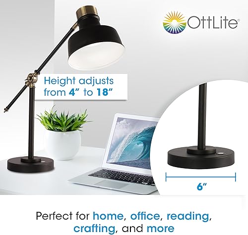 Miniatura 5 de OttLite Balance - Lámpara de escritorio LED con puerto USB, moderna, ajustable, luz de escritorio