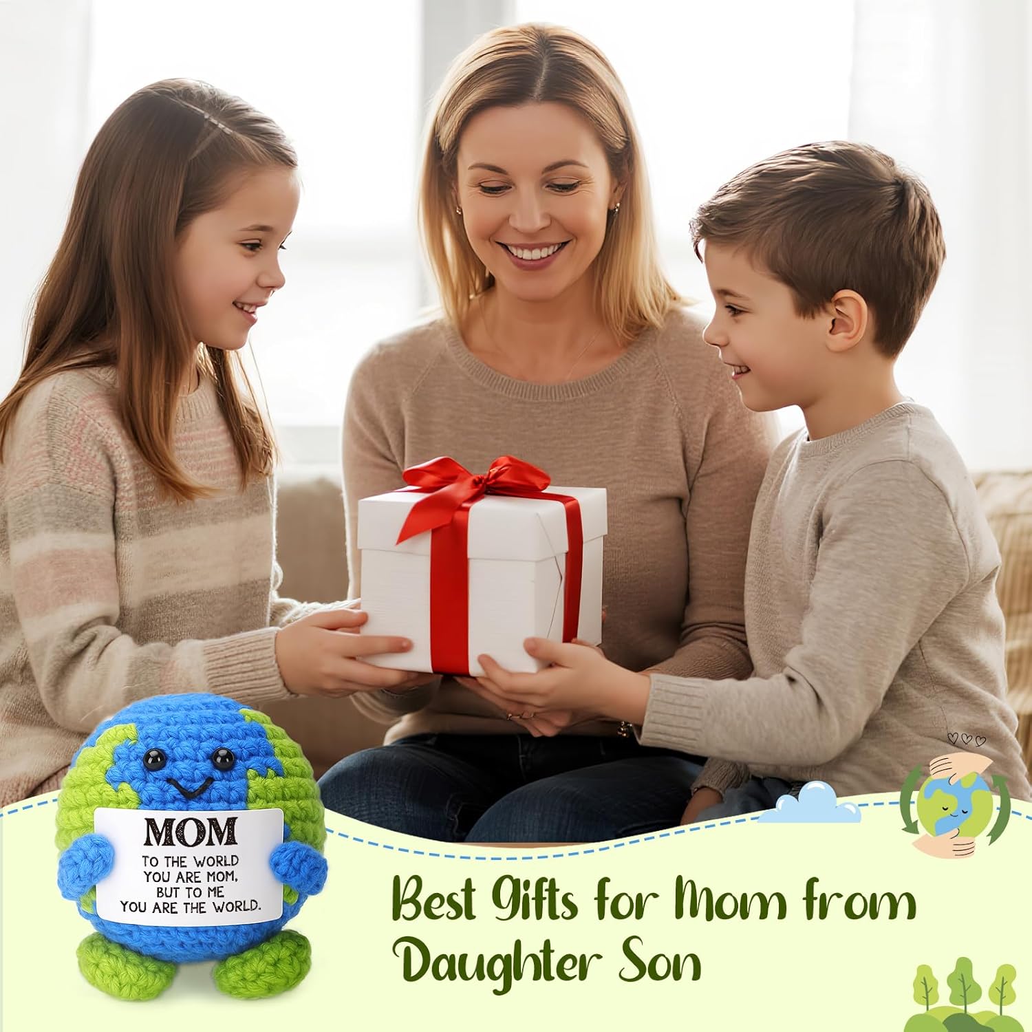 Birthday Valentines Day Gifts for Mom from Daughter Son Valentines for Mom New Bonus Step Mama Mother in Law Moms Gift Ideas for Mothers Day I Love You Moms Handmade Positive Crochet Animals Earth - Image 5