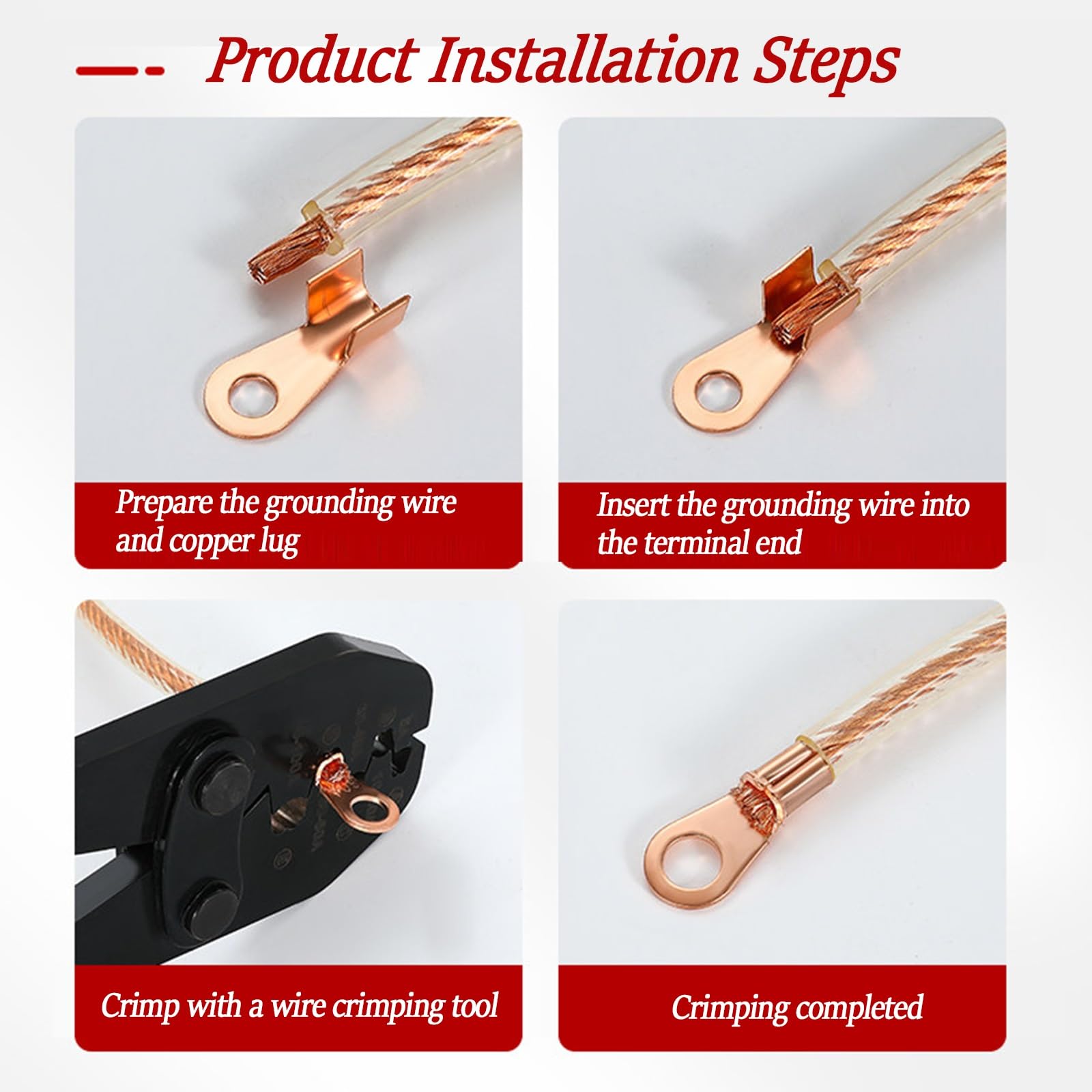 Kit Cavo Di Messa A Terra 2,5–95 Mm² 15 Ft (5 M) – Treccia In Rame Nudo/stagnato Flessibile Con Guaina Trasparente, 4 Occhielli Inclusi Per Messa A Terra E Collegamento Macchine(Bare,95mm2)