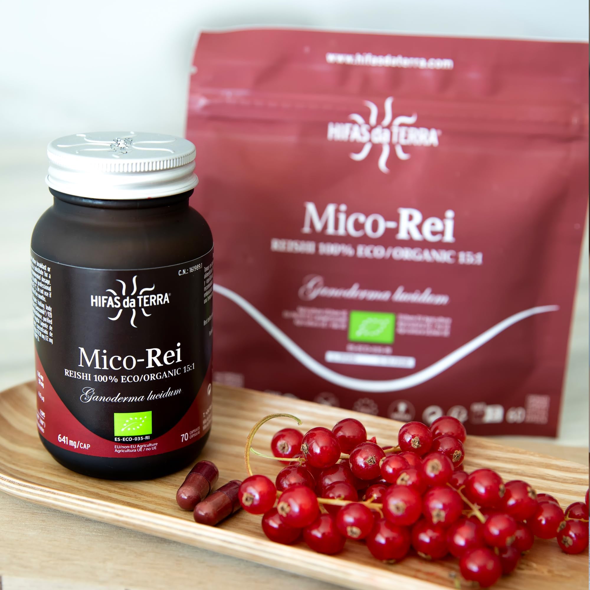 HIFAS DA TERRA - Mico-Rei Extracto Puro de Reishi (Ganoderma lucidum) extracto puro + Vitamina C natural - Extracto de Hongos - Defensas, Circulación y Bienestar Integral - Refill 60 Cápsulas