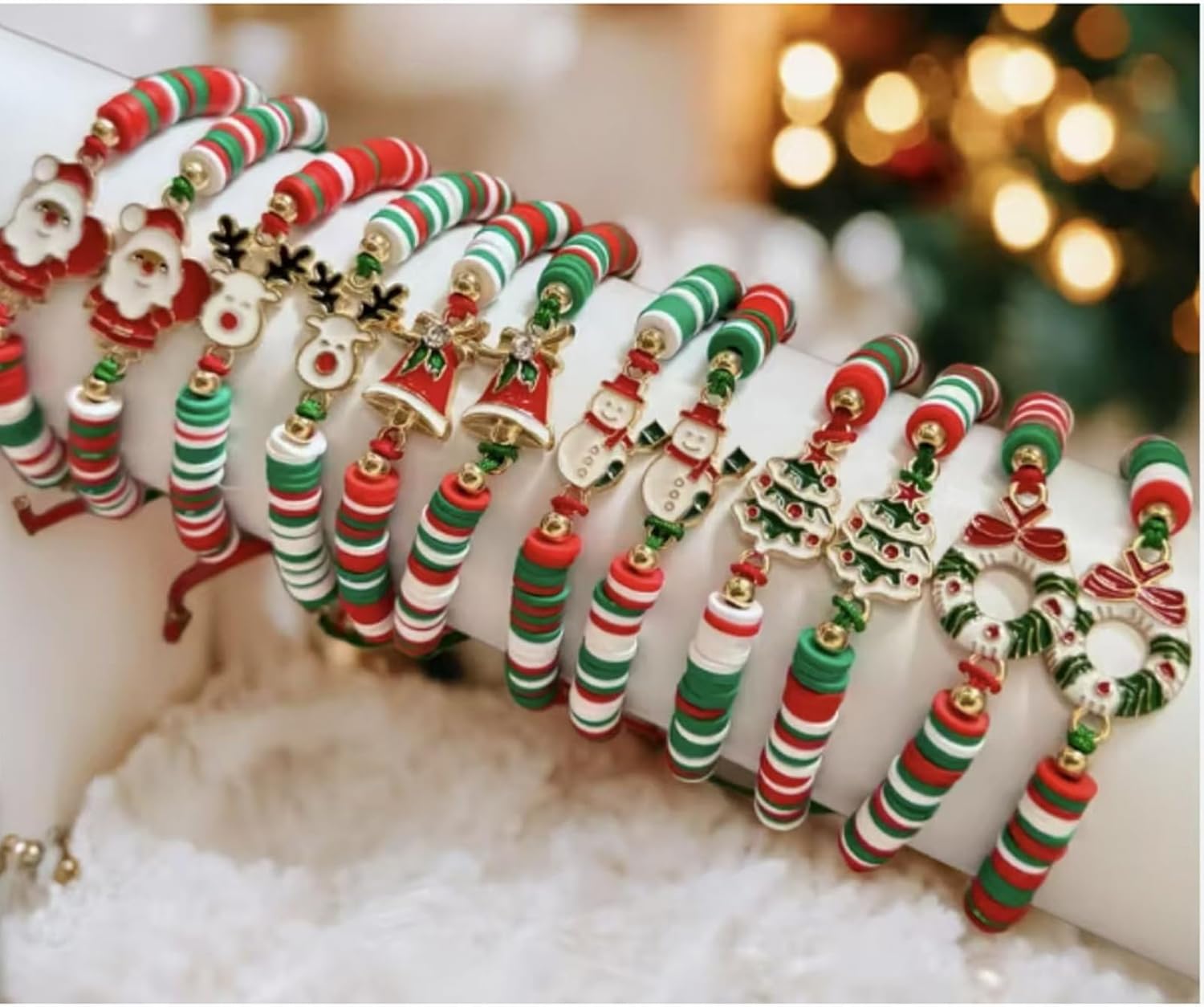 WCRAZYE 12pcs Christmas Bracelets For Women Red Green Santa Claus Snowflake Braided Woven Wristband Stackable Stretch Friendship Braclets Christmas Festive Gifts Outfit Accessories - Image 5