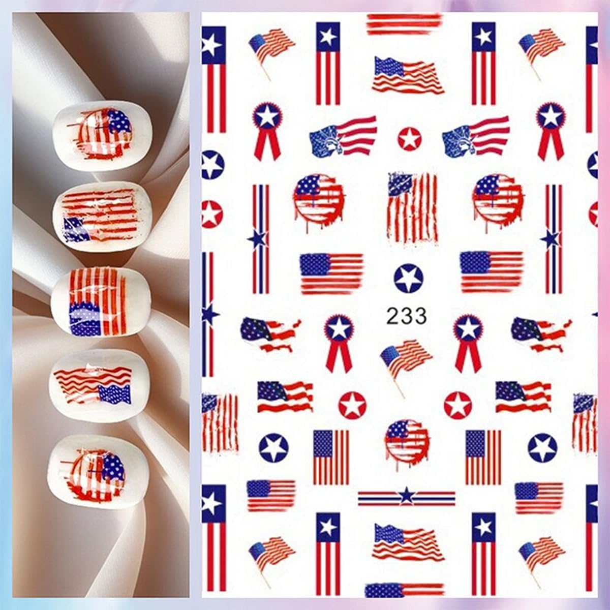 4th of July Nail Sticker for Art Self Art Self Adhesive Indenpendece Day Nail Decals Embossed America Flag Nail Stickers Manicure for Women 8Sheets