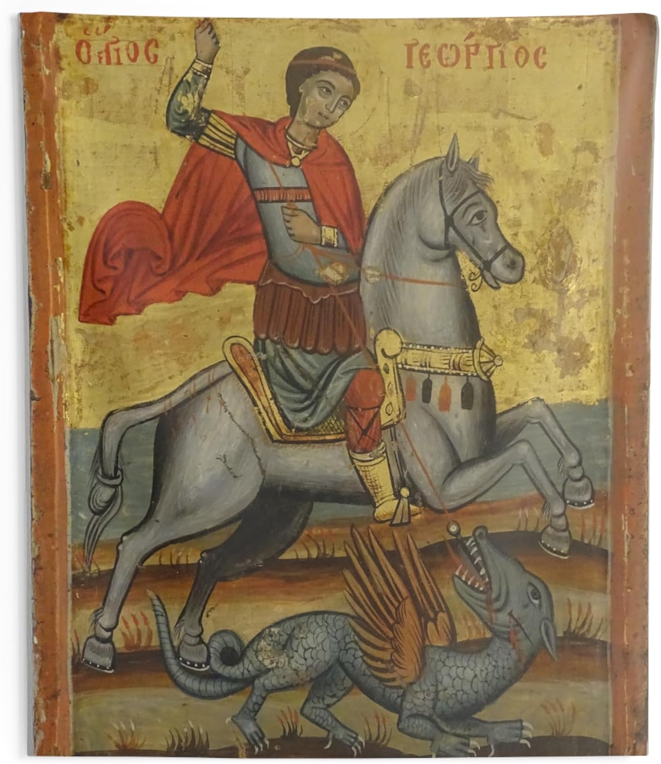 Saint George and the Dragon Tapestry - Byzantine Icon - Orthodox Christian Art - Historic Home Decor - Religious Wall Hanging