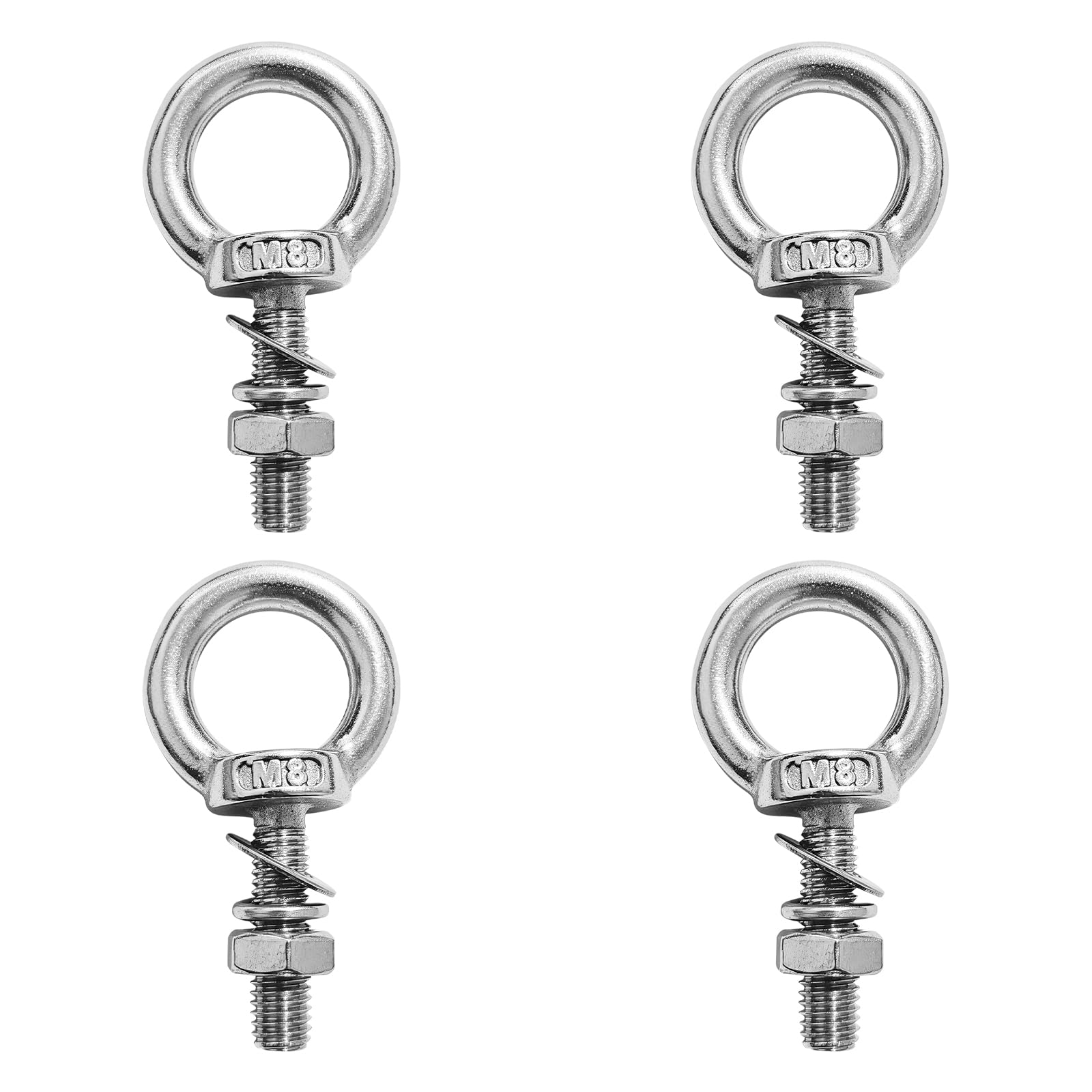 Pernos de ojo M8 con tuercas y arandelas, pack de 4 argollas de elevación en acero inoxidable 7