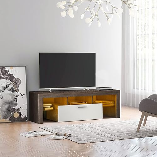 Miniatura 40 de Soporte de TV LED para televisores de hasta 70 pulgadas, centro de entretenimiento de alto brillo de mediados de siglo con armarios de Negro