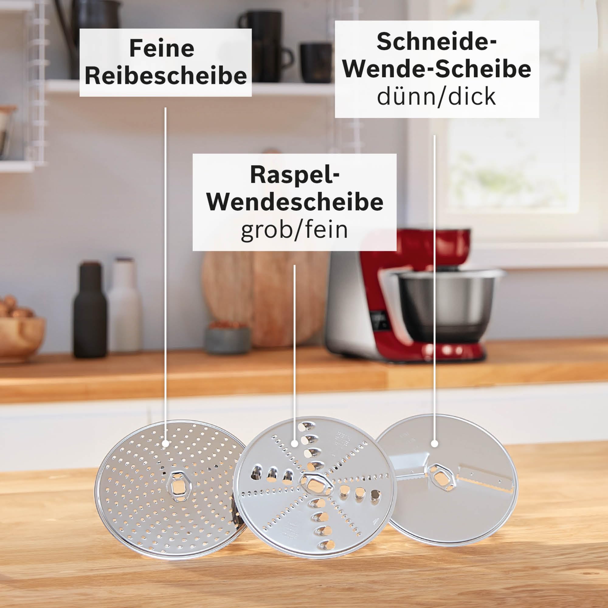 Bosch Küchenmaschine Serie 4, Edelstahl-Schüssel 3,9 L, Patisserie-Set Edelstahl, Knethaken, Schlagbesen, Rührbesen, Durchlaufschnitzler, 3 Scheiben, 1000 W, weiß/silber, MUM58210
