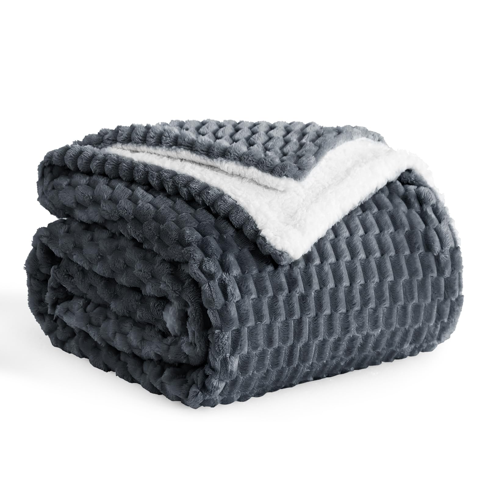 Aisbo Winter Bed Blanket, Sherpa Flannel Reversible Fleece with Drawstring for Sofa, Thick Shearling, Soft, Warm, Armchair, Breathable for Winter (Grey, 130 x 150 cm) OEKO-TEX STANDARD 100