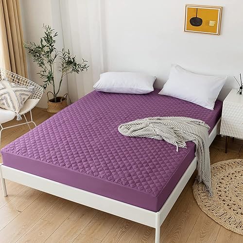 Miniatura 2 de vctops Sábana bajera acolchada impermeable, protector de colchón ultra suave, elástica, con bolsillo profundo (morado, Queen)