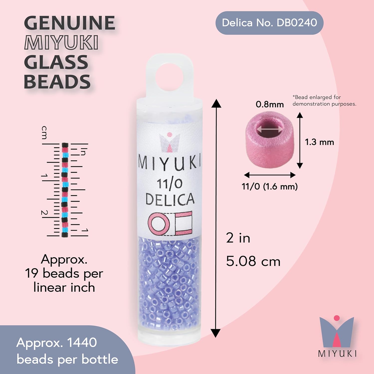 Miyuki Delica Seed Beads – Size 11/0 (1.6 mm), DB0240, Lined Crystal Sapphire, 7.2 g, Approx. 1440 Beads, Made in Japan - Image 3