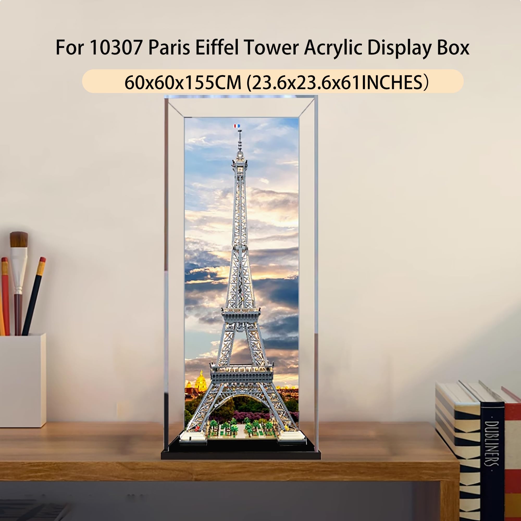 Vetrina in acrilico per Lego 10307 Torre Eiffel di Parigi, scatola antipolvere da 3 mm, espositore compatibile con Lego 10307 (modello non incluso) (costruzione sfondo A)