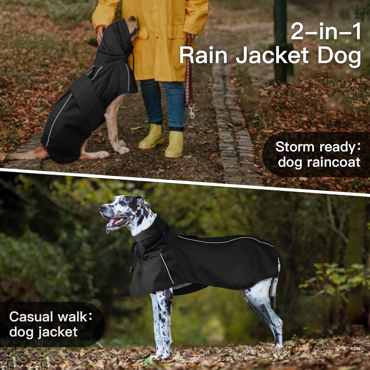 Waterproof Windproof Dog Raincoat with Full Body Coverage, Reflective Adjustable Hooded Jacket, Easy on Lightweight Dog Rain Coat for Large Dogs Poncho Breathable (Black, XXXXL)