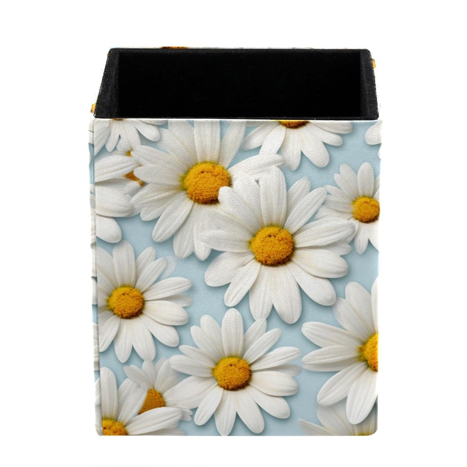 FWJZDSP Pencil Pen Holder, Chamomiles Floral Pattern Makeup Brush Holder, Leather Desk Accessories, Stationery Organizer for Office Desk Accessory