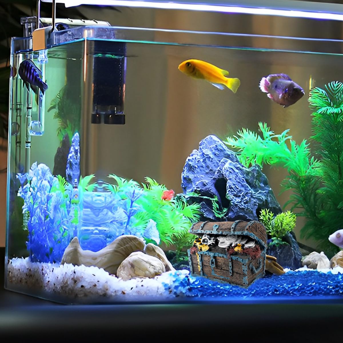 YOLUFER Aquarium Decorations Resin Treasure Box Ornaments Simulation Treasure Chest Aquarium Landscape Decoration for Fish Tank : Pet Supplies