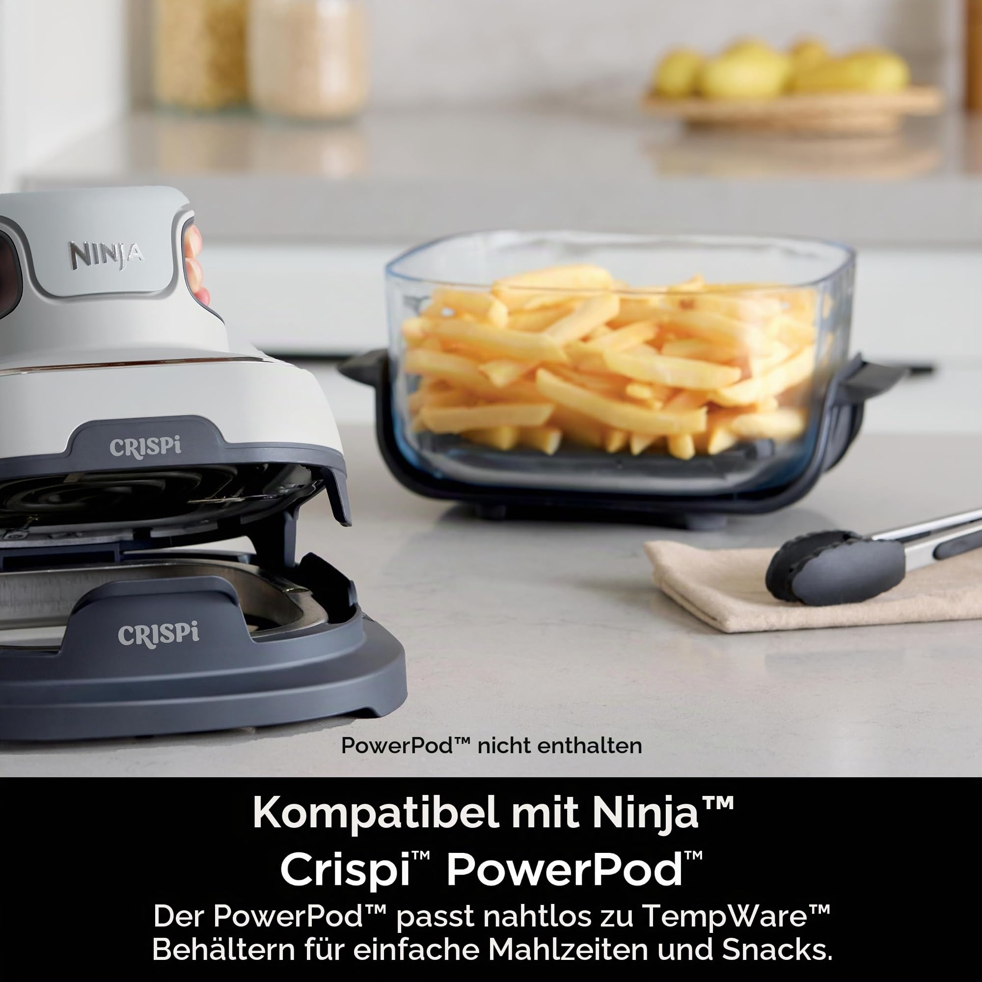 Ninja TempWare Glasbehälter mit Aufbewahrungsdeckel, kompatibel Crispi tragbares Kochsystem, mikrowellen-, gefrier- und spülmaschinenfest, PFAS-freie Glas-Kochfläche