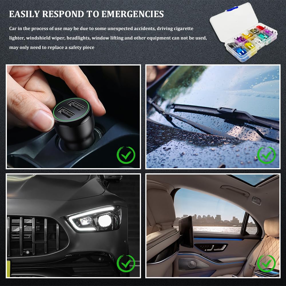 HAOBO Kit assortito di 120 fusibili per auto, mini fusibili a basso profilo, assortimento di fusibili a lama con estrattore per fusibili, 2A, 3A, 5A, 7,5A, 10A, 15A, 20A, 25A, 30A, 35A, per auto,