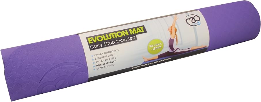 Yoga-Mad Evolution Yoga Mat | Non Slip TPE Exercise Mat with Carry Strap | 183cm x 60cm x 4mm | Used for Pilates, Yoga, Stretching, Home Workouts and General Fitness