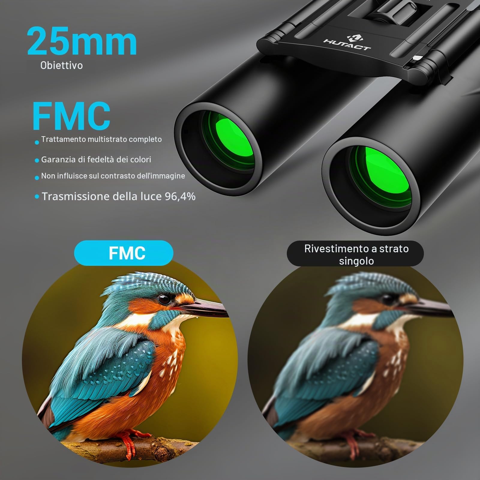 Binocolo Professionale Compatto Binocolo 10x25 per Adulti e Bambini per Birdwatching, viaggio trekking Teatro e Concerti, Caccia e Giochi Sportivi