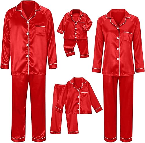 Family Christmas Pajamas Matching Sets Satin Xmas Pjs Two Piece Sets