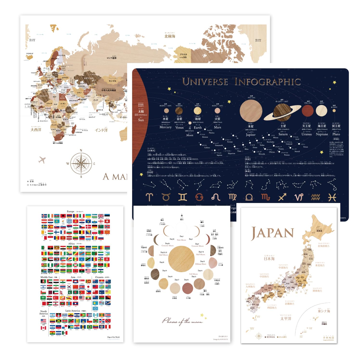 Amazon | 日本＆世界地図＆国旗&宇宙ポスター＆月の満ち欠け お風呂