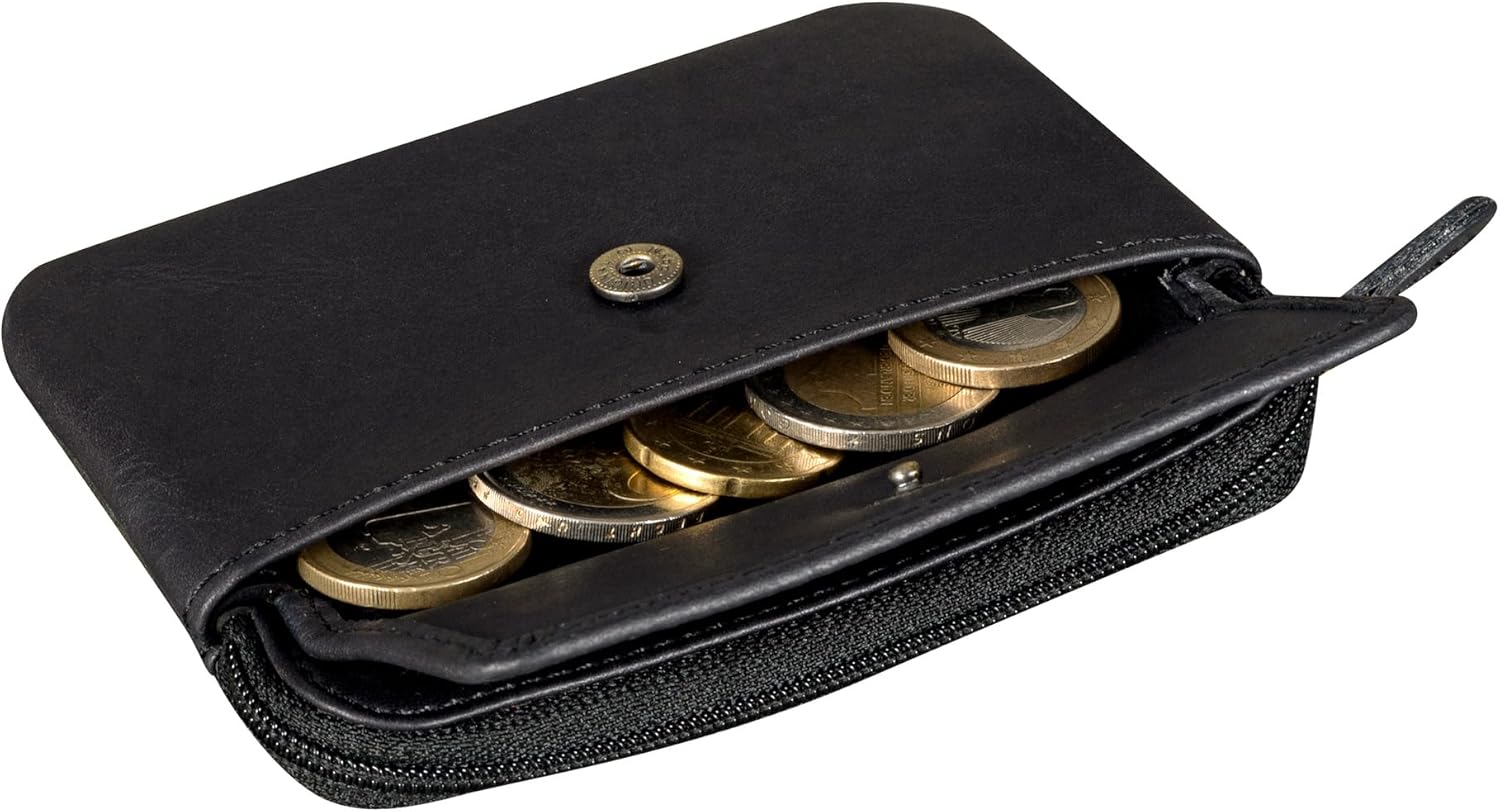 Lot De 2 Porte-clés En Cuir Avec Compartiment Zippé - 12,5 X 8,5 Cm, Noir, Pour Clés Voiture Et Monnaie - Rangement élégant Homme Femme